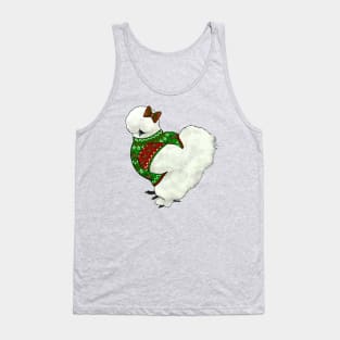 White Silkie Chicken In An Ugly Christmas Sweater With Bow Tank Top